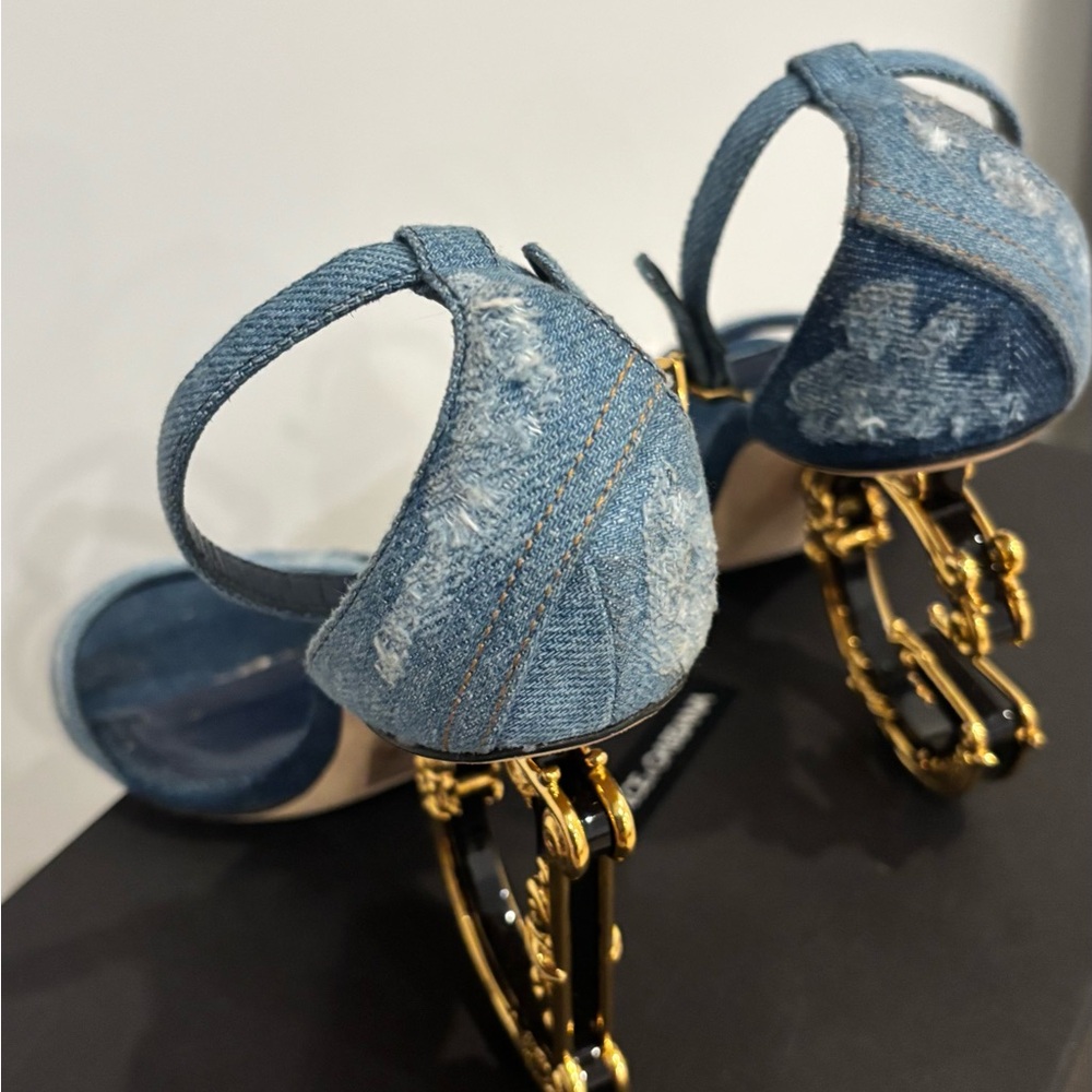Dolce & Gabbana Blue Denim Heels with Gold Detail - Picture 4 of 5